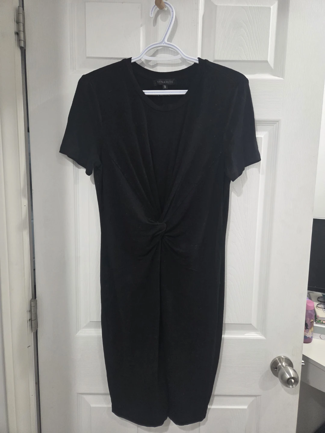 Black Twist Front T-Shirt Dress - Size L