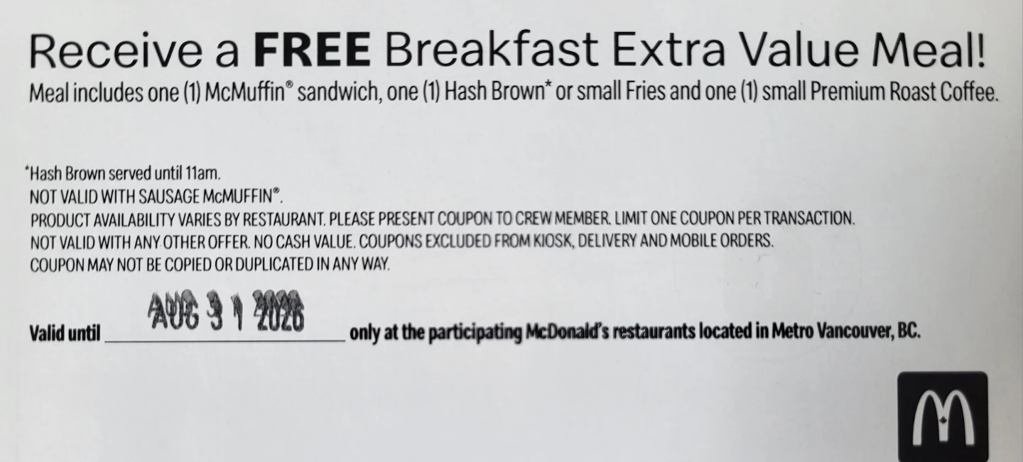 McDonald's Breakfast Extra Value Meal Coupon - photo 2