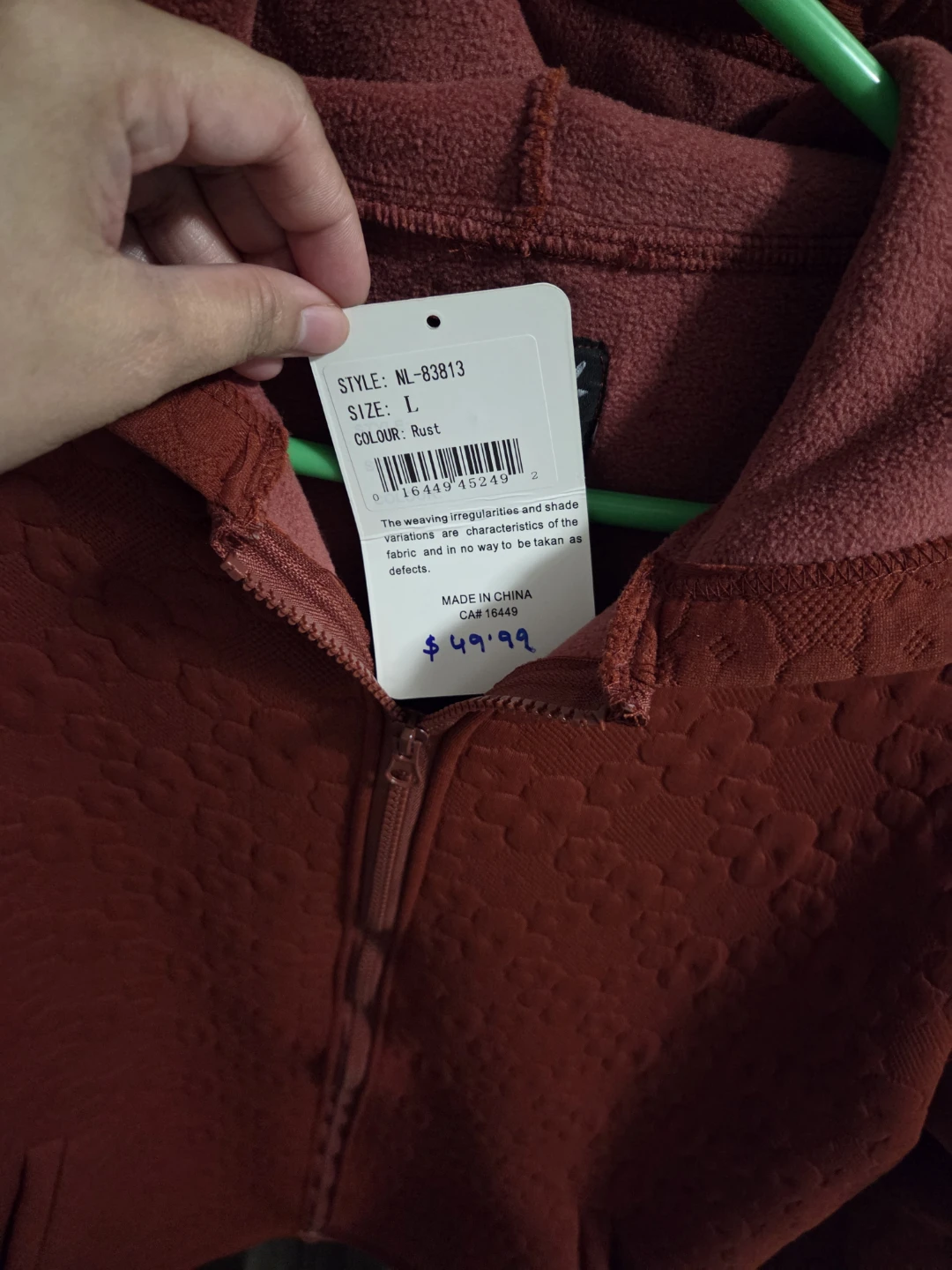 Rust Coloured Full Zip Hoodie - Size L