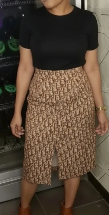 Brown Patterned Midi Skirt