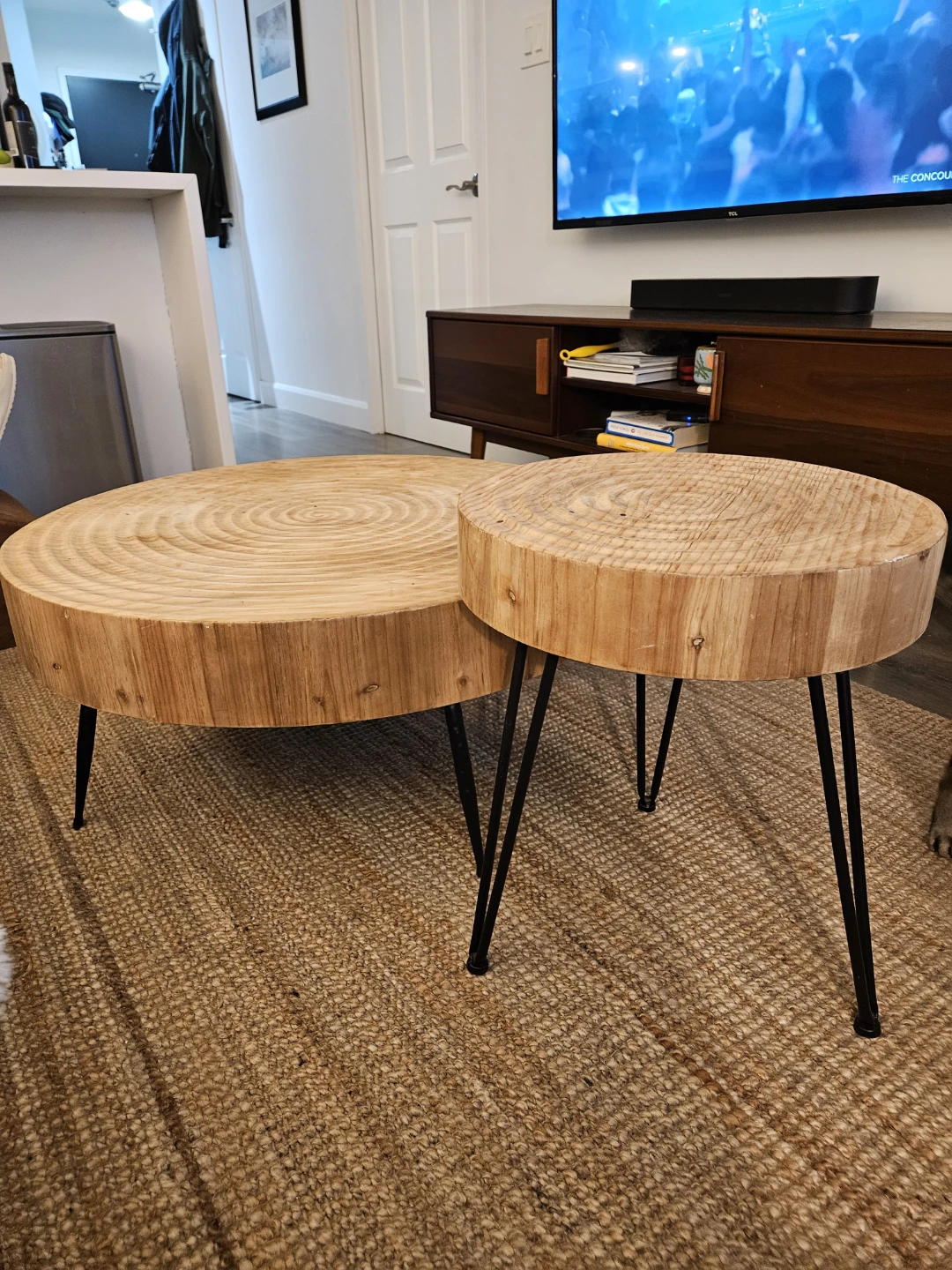 Set of 2 Round Wood Slice Side Tables