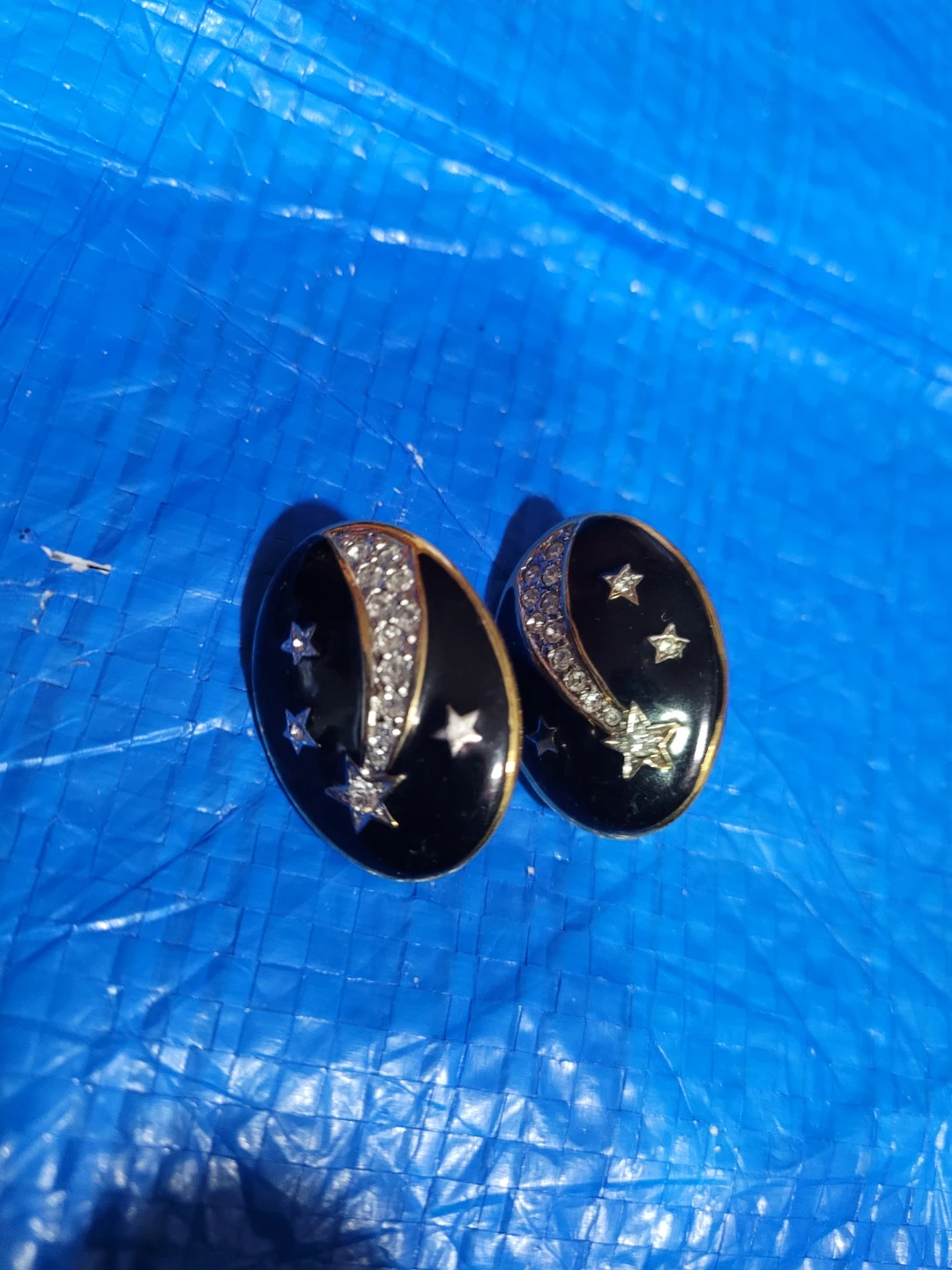 Clip-on Earrings - Black Oval with Stars