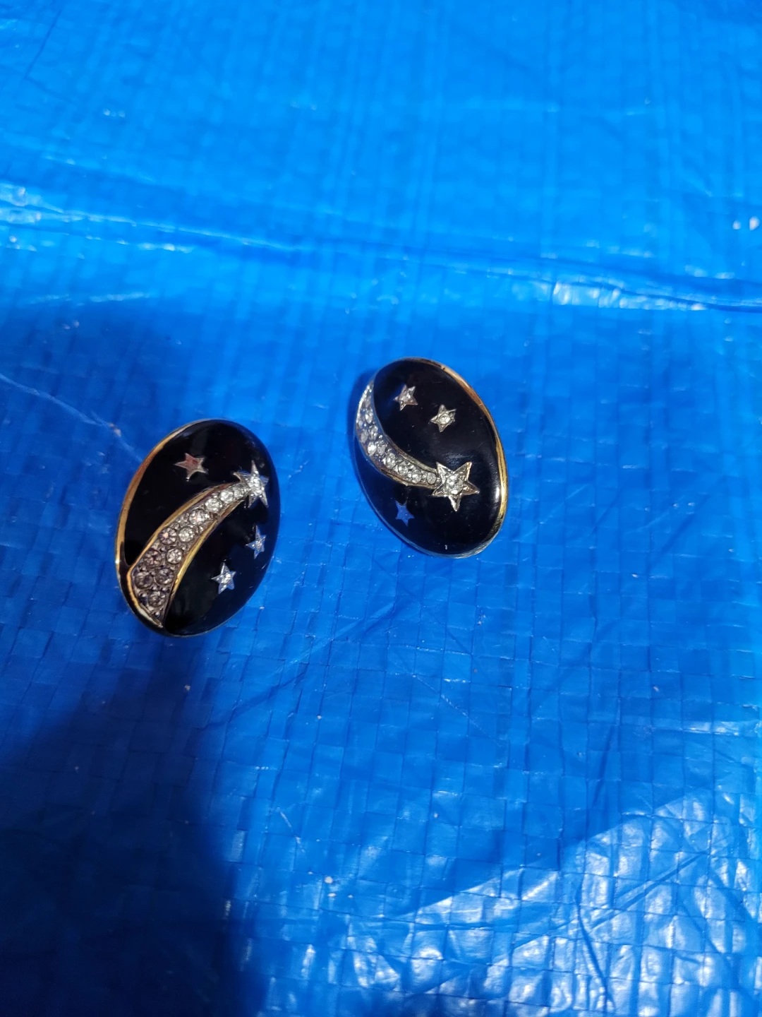 Clip-on Earrings - Black Oval with Stars - photo 2