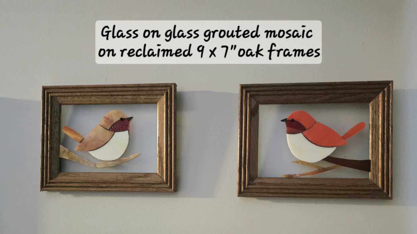 Mosaic glass on glass Song bird set