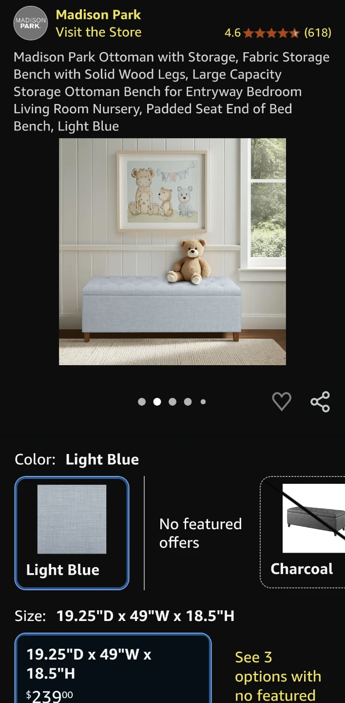 Madison Park Tufted Storage Ottoman Bench - Light Blue