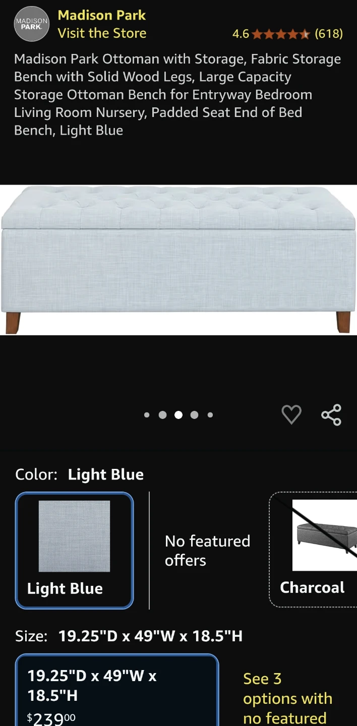 Madison Park Tufted Storage Ottoman Bench - Light Blue - photo 2