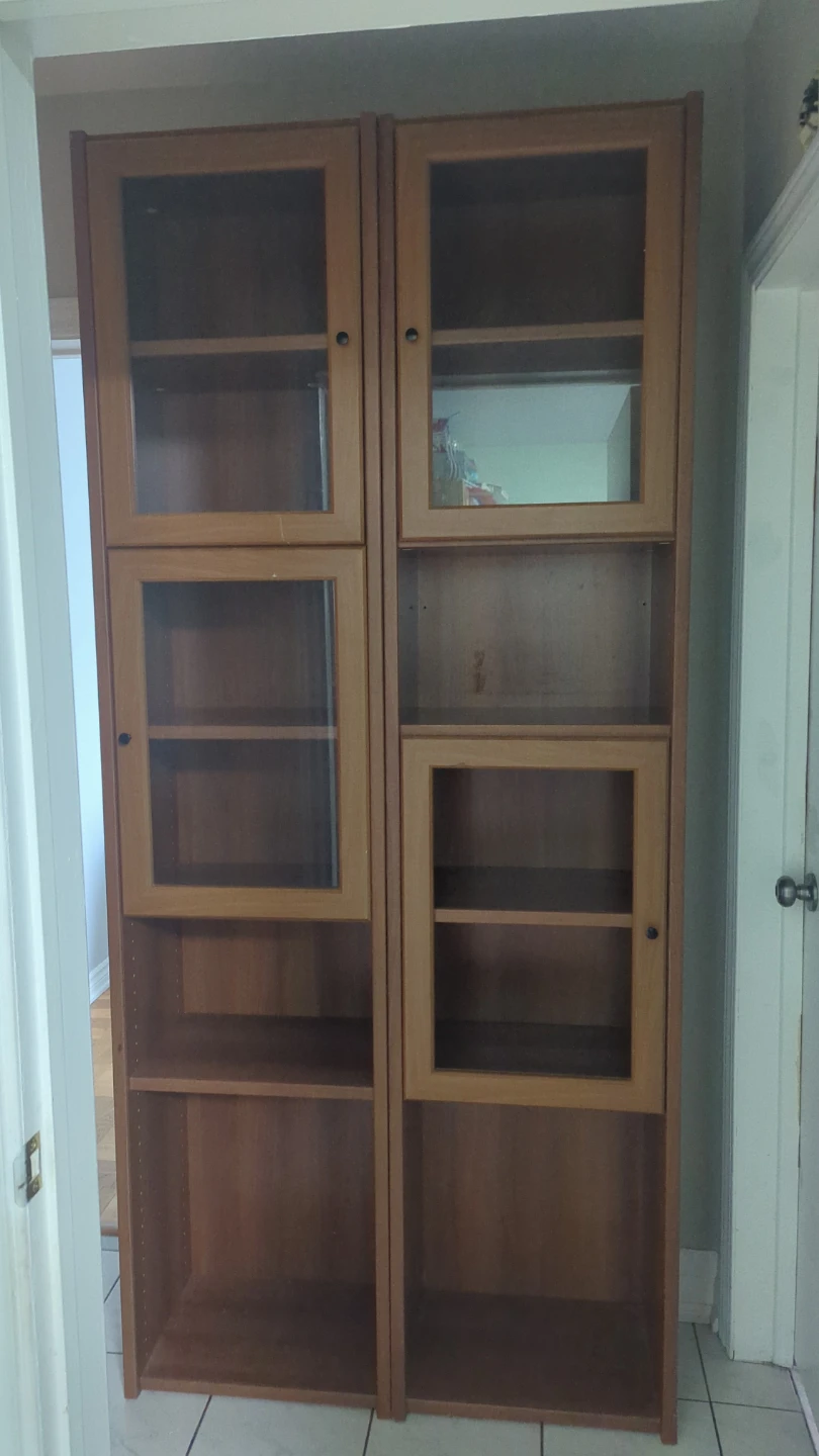 2 Wooden Bookshelf with Glass Doors