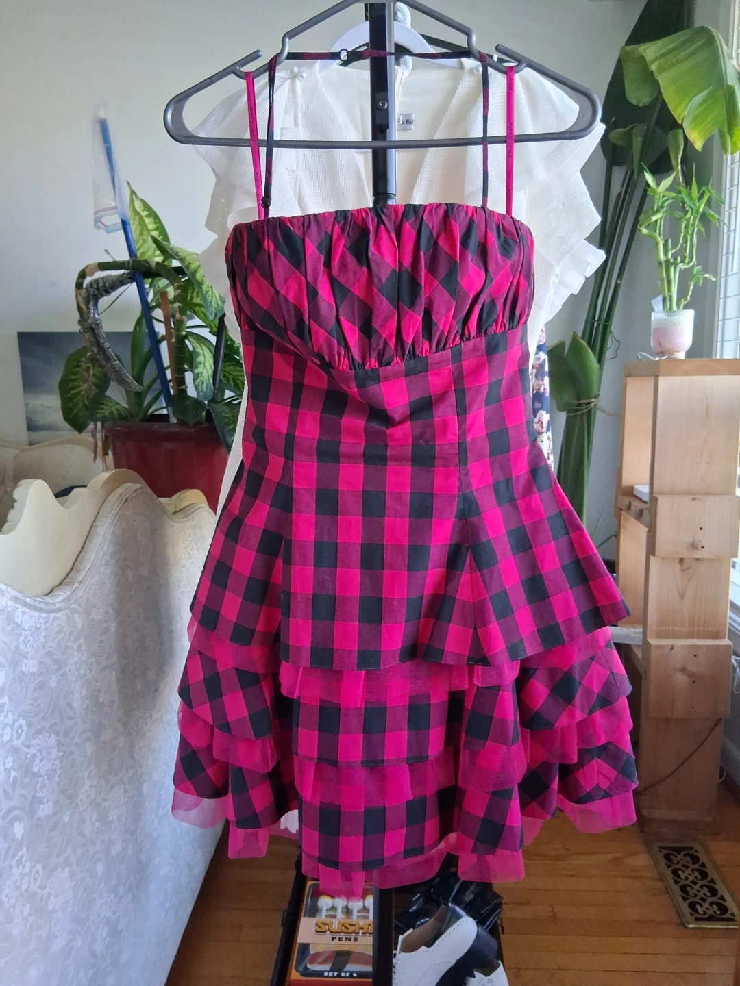 Betsey Johnson Pink and Black Plaid Ruffled Dress