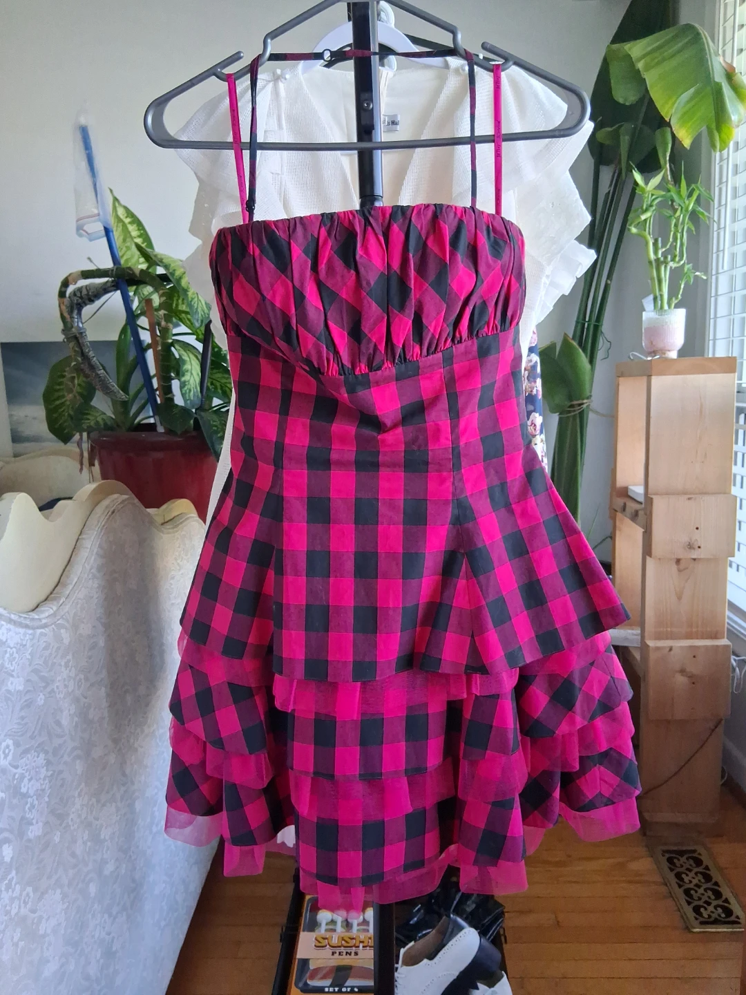 Betsey Johnson Pink and Black Plaid Ruffled Dress - photo 2
