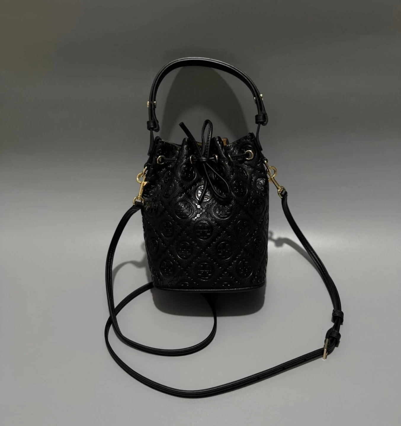 Black Embossed Bucket Bag,  FREE CHERRY KEYCHAIN