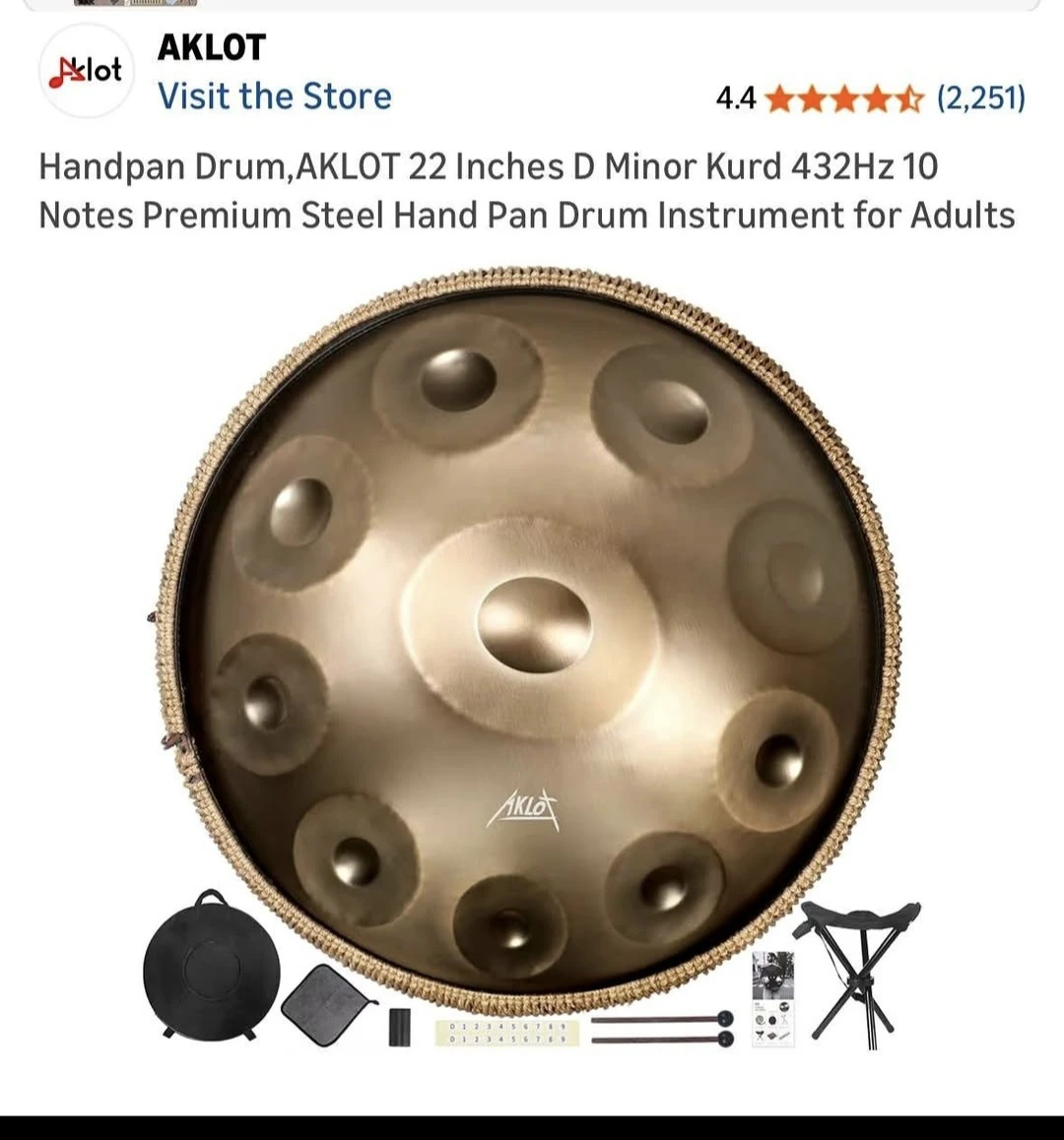 Aklot 22 Inch D Minor Kurd Handpan Drum