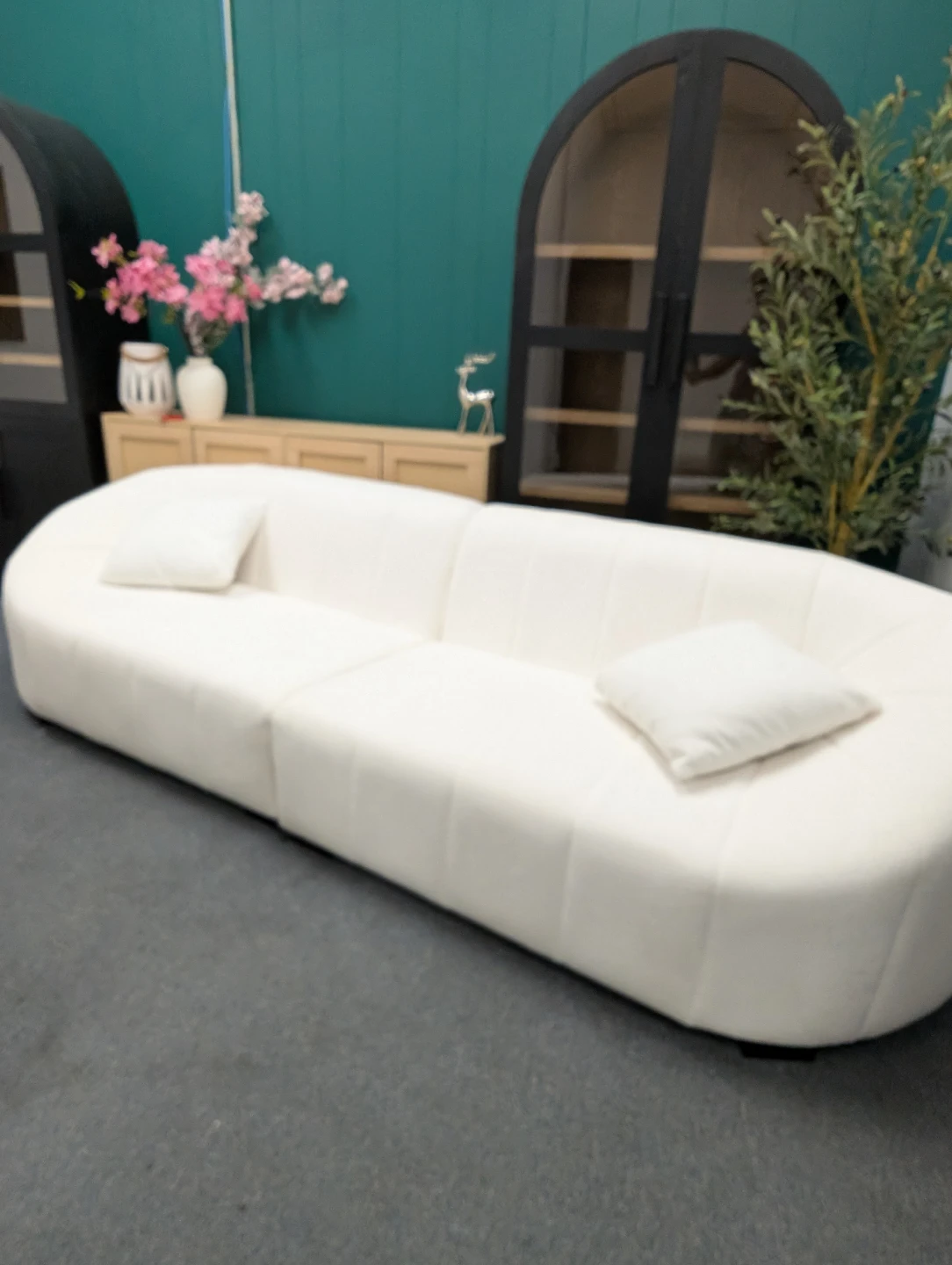 White Bouclé Sofa with Pillows - photo 3