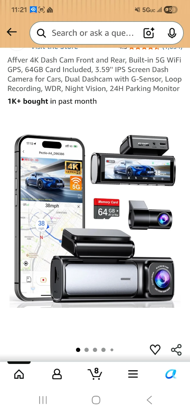 Affver 4K Dash Cam Front and Rear with 64GB Card
