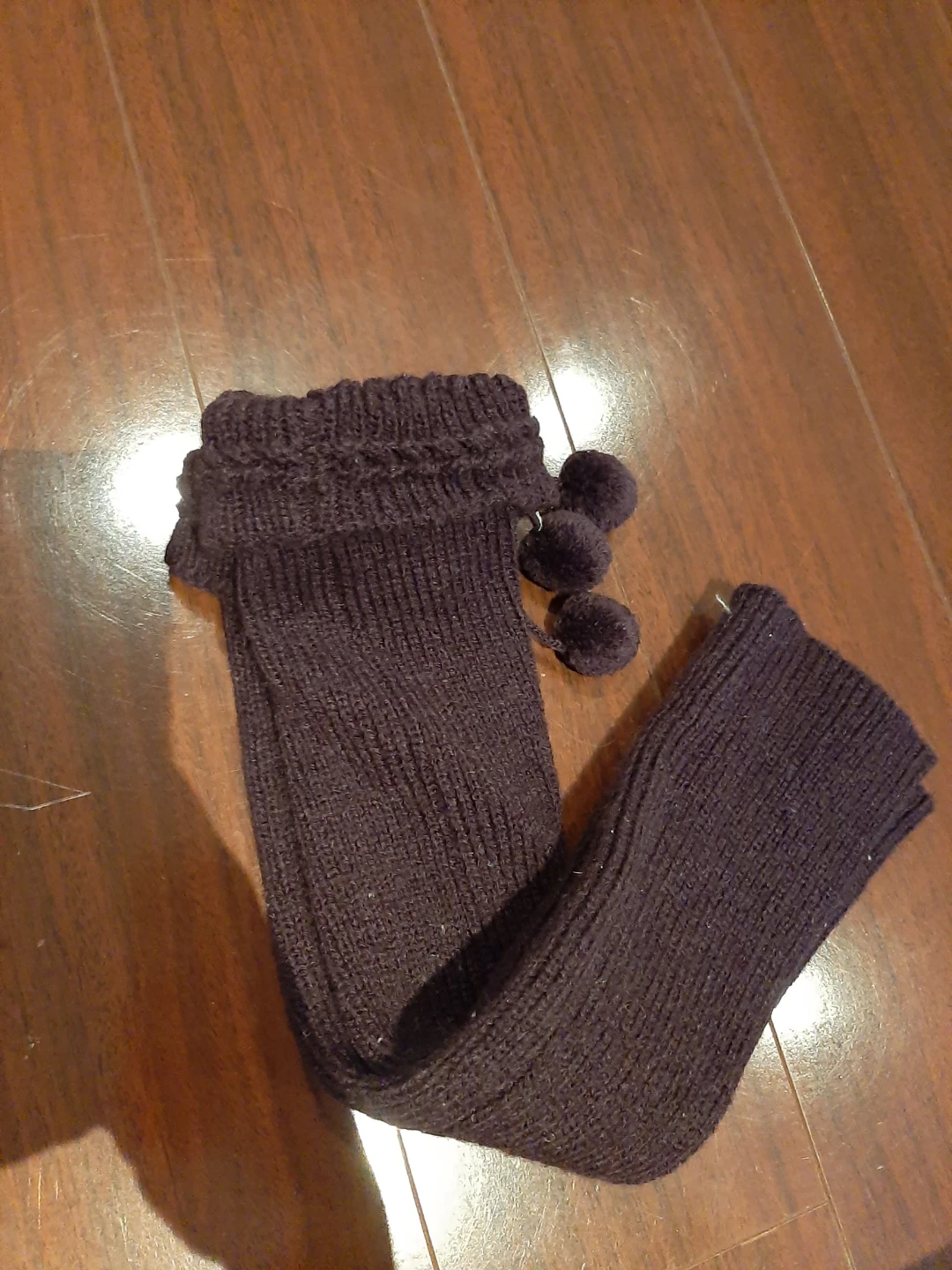 Dark Purple Knit Leg Warmers with Pom Poms - photo 2