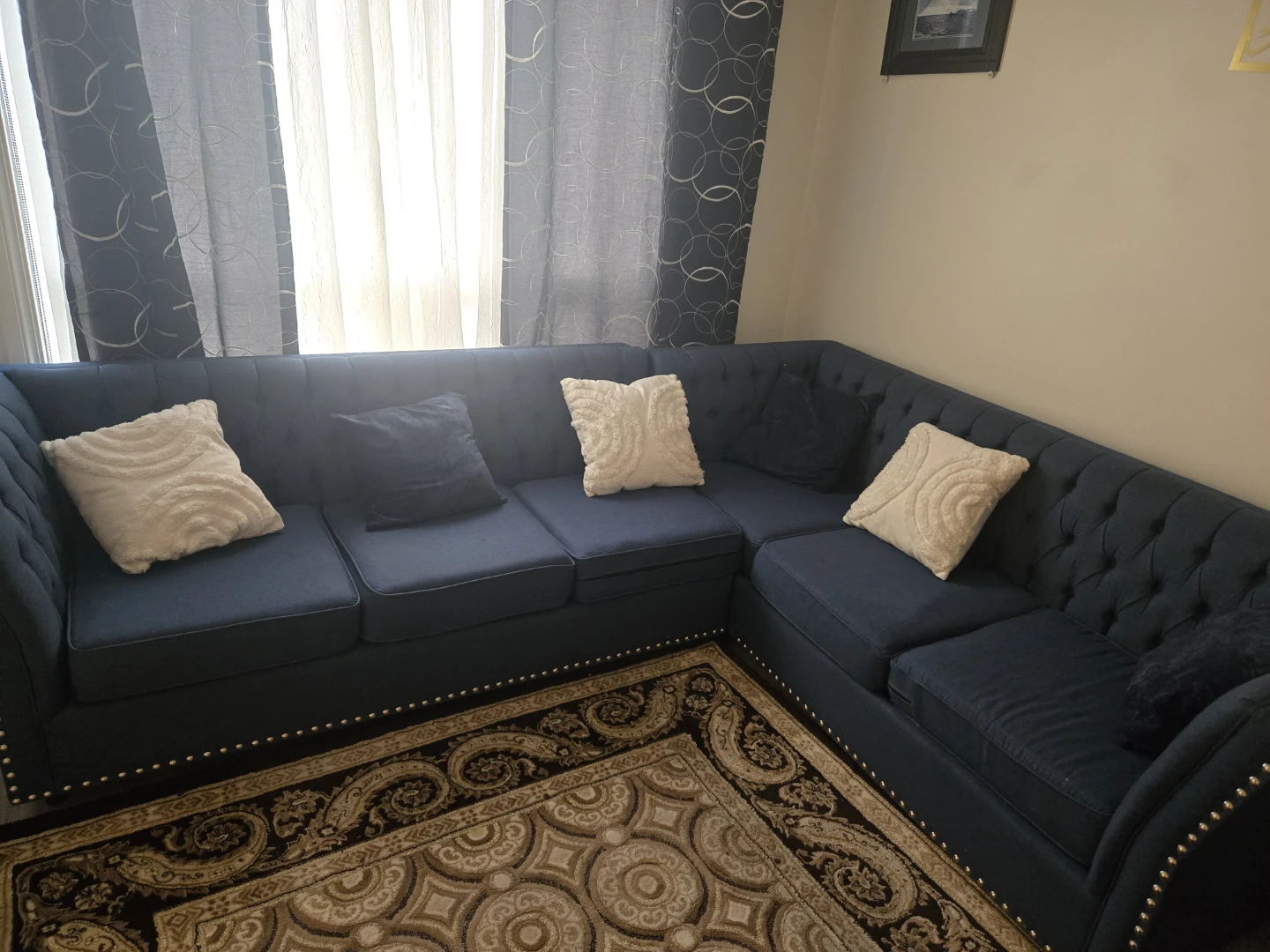 Navy Blue Tufted Sectional Sofa