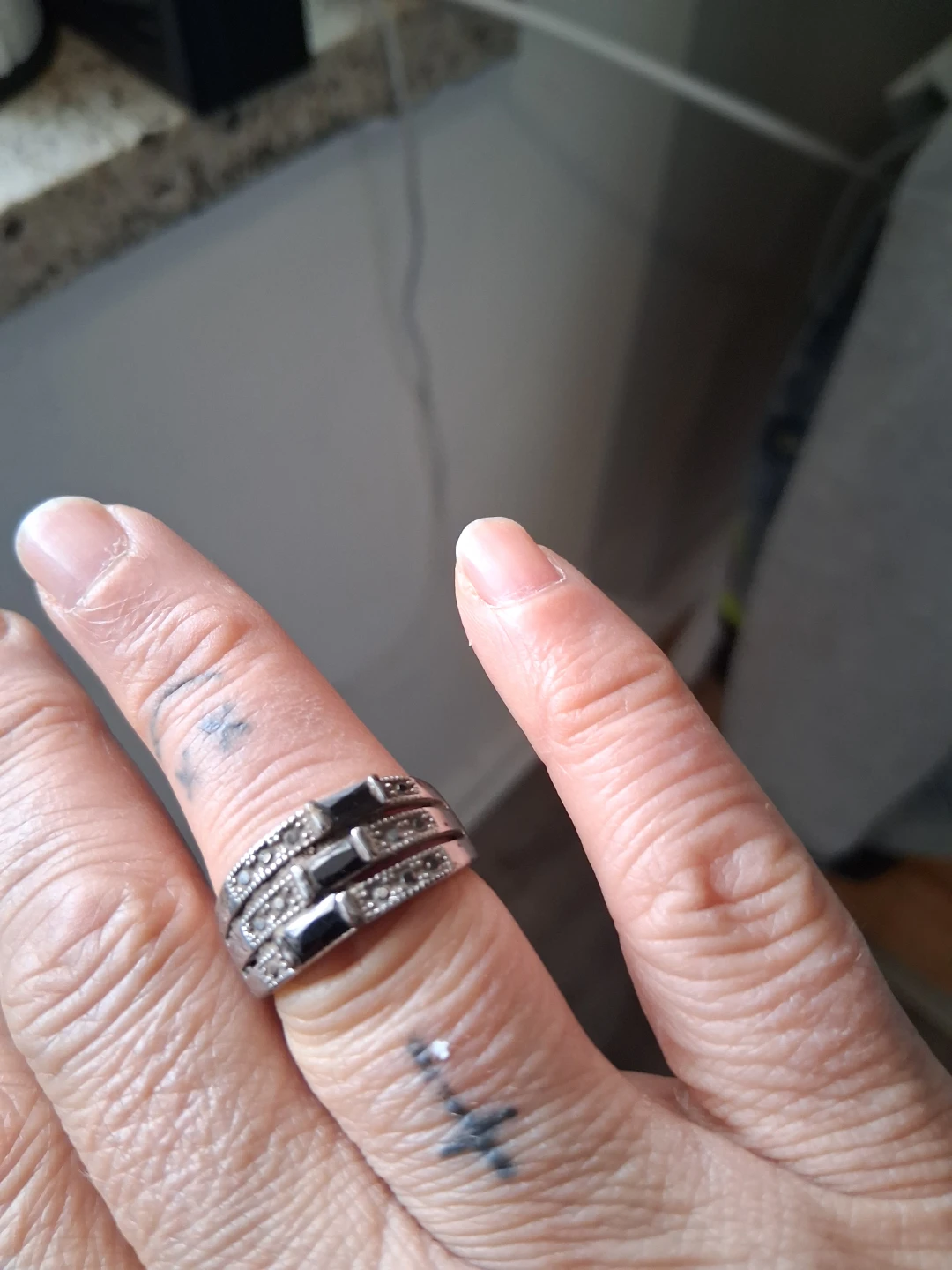 Silver onyx diamond ring - photo 2