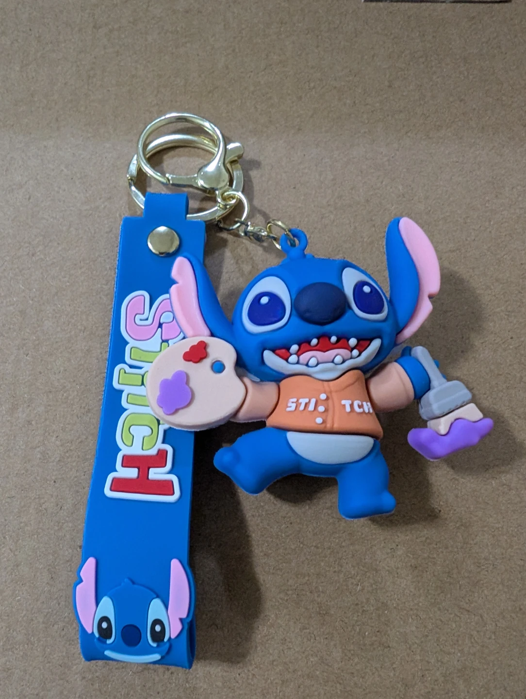 Stitch Keychain with Paint Palette and Brush