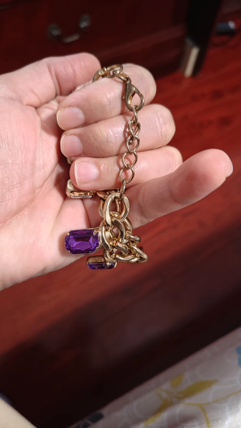 Gold Tone Chain Bracelet with Purple Gems - photo 3