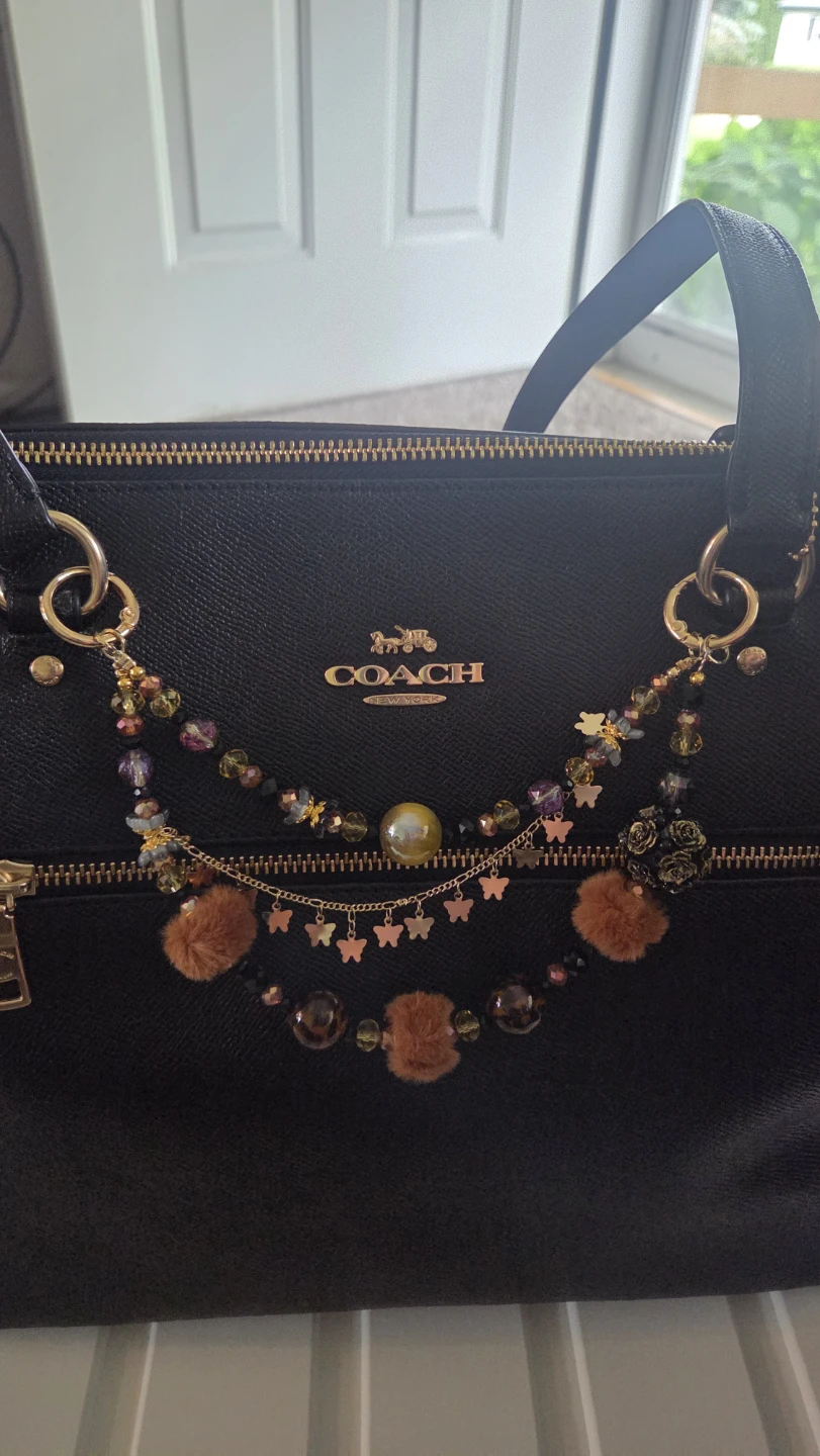Coach Black Leather Tote Bag with Charms