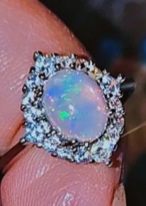Opal and Cubic Zirconia Ring