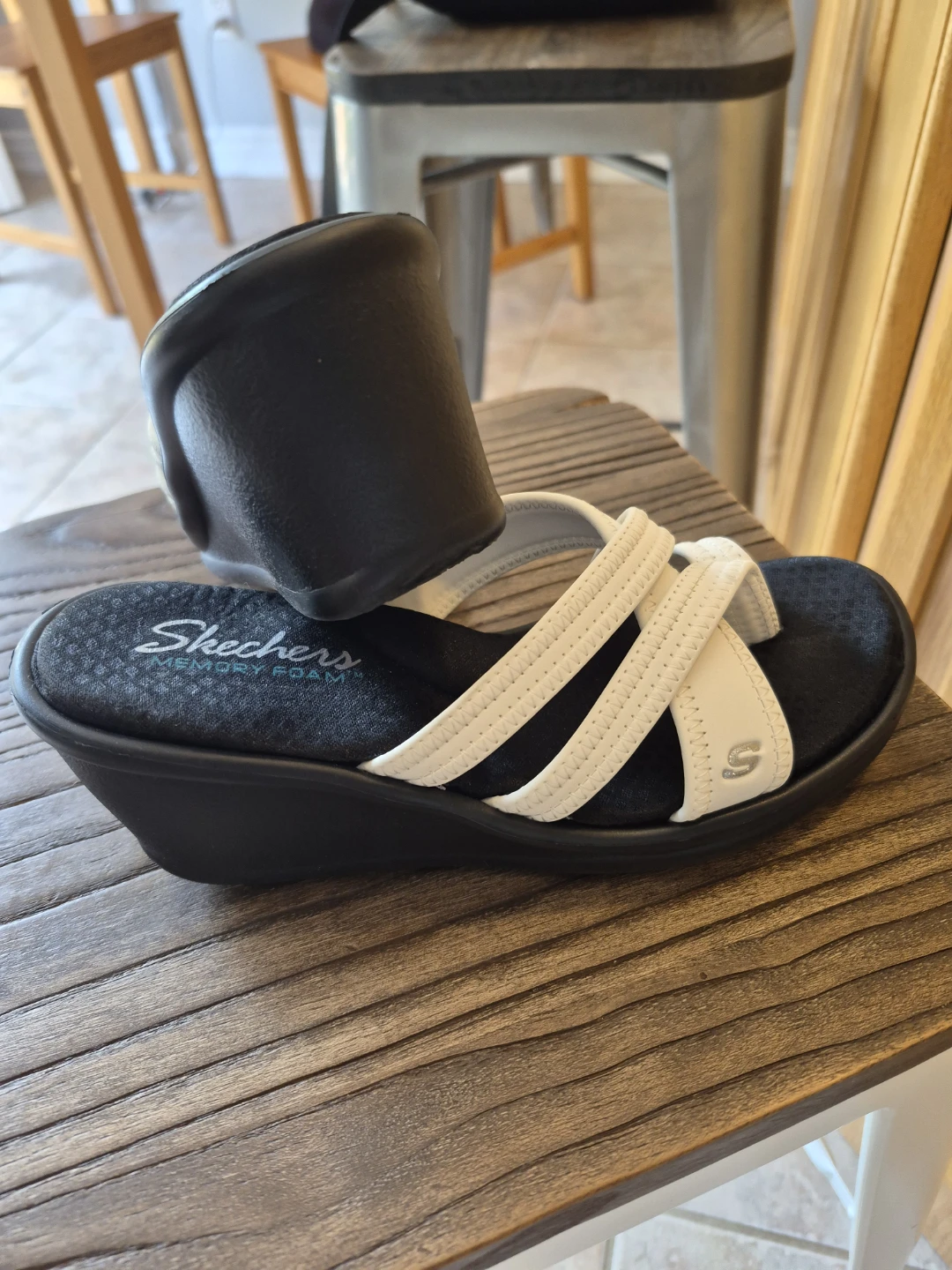 Size 7 Brand New  Skechers  Wedge Sandals - White/Black