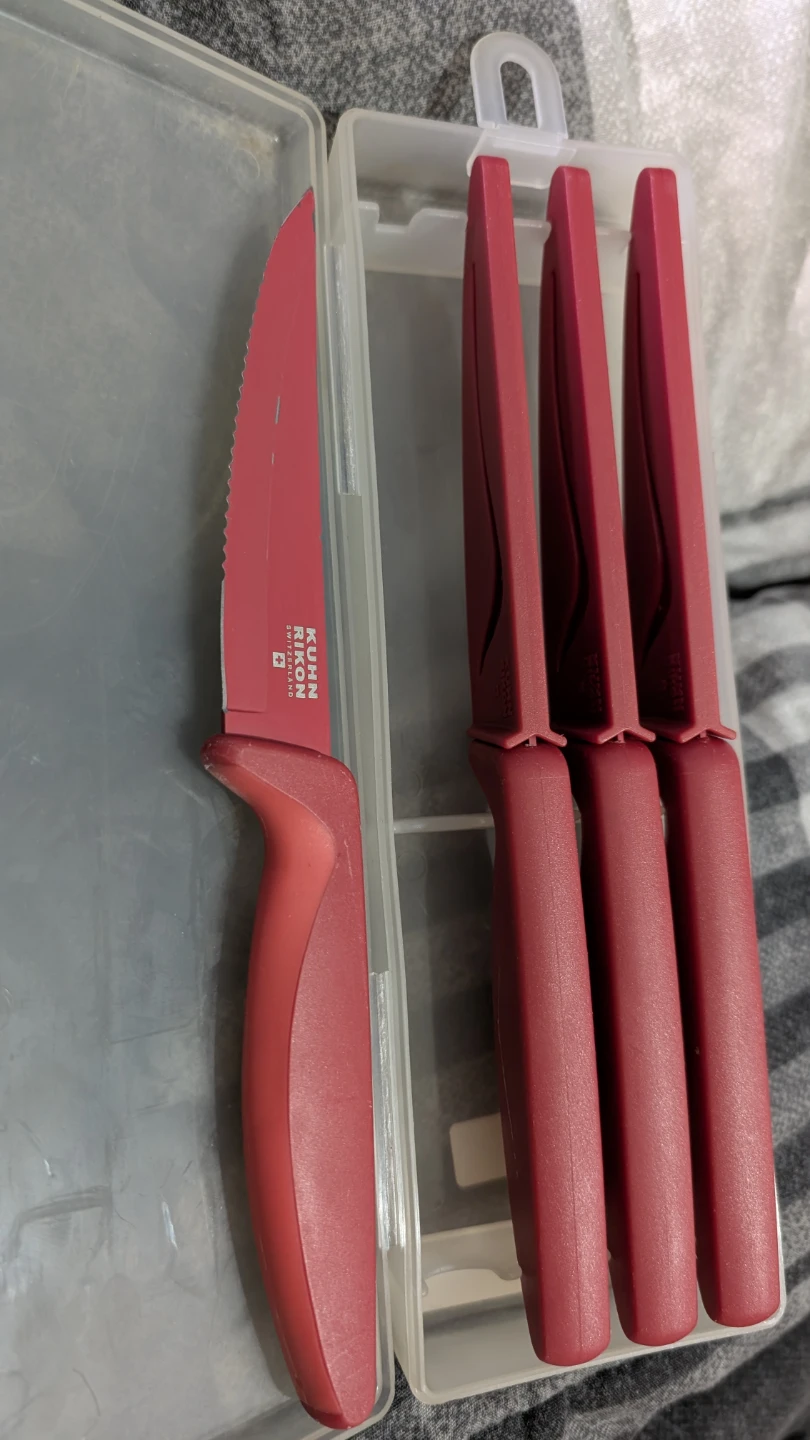 KUHN RIKON Red Serrated Paring Knives (4-Piece Set)