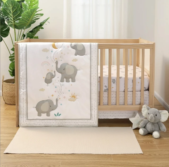 The PeanutShell 3 Piece Baby Crib Bedding Set - Elephant Whimsy