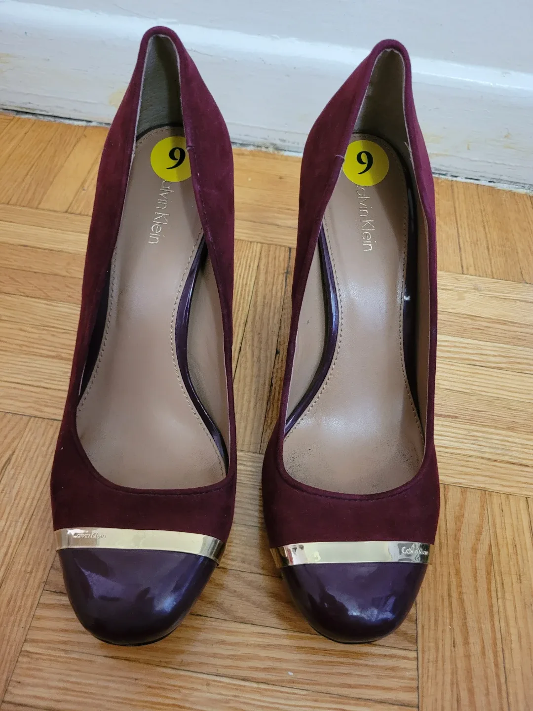 Calvin Klein Burgundy Suede Block Heel Pumps Size 9