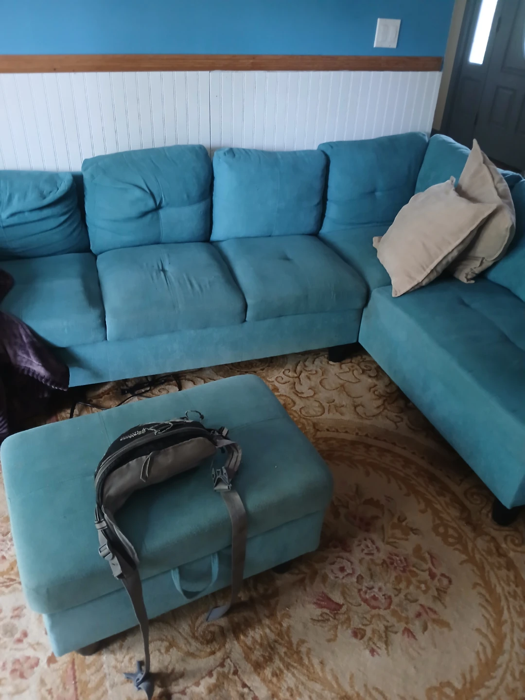 Teal Sectional Sofa with Ottoman