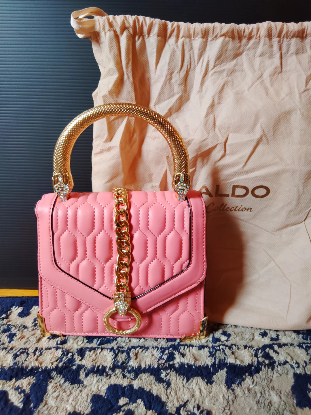 ALDO Collection Pink Quilted Handbag with Gold Chain