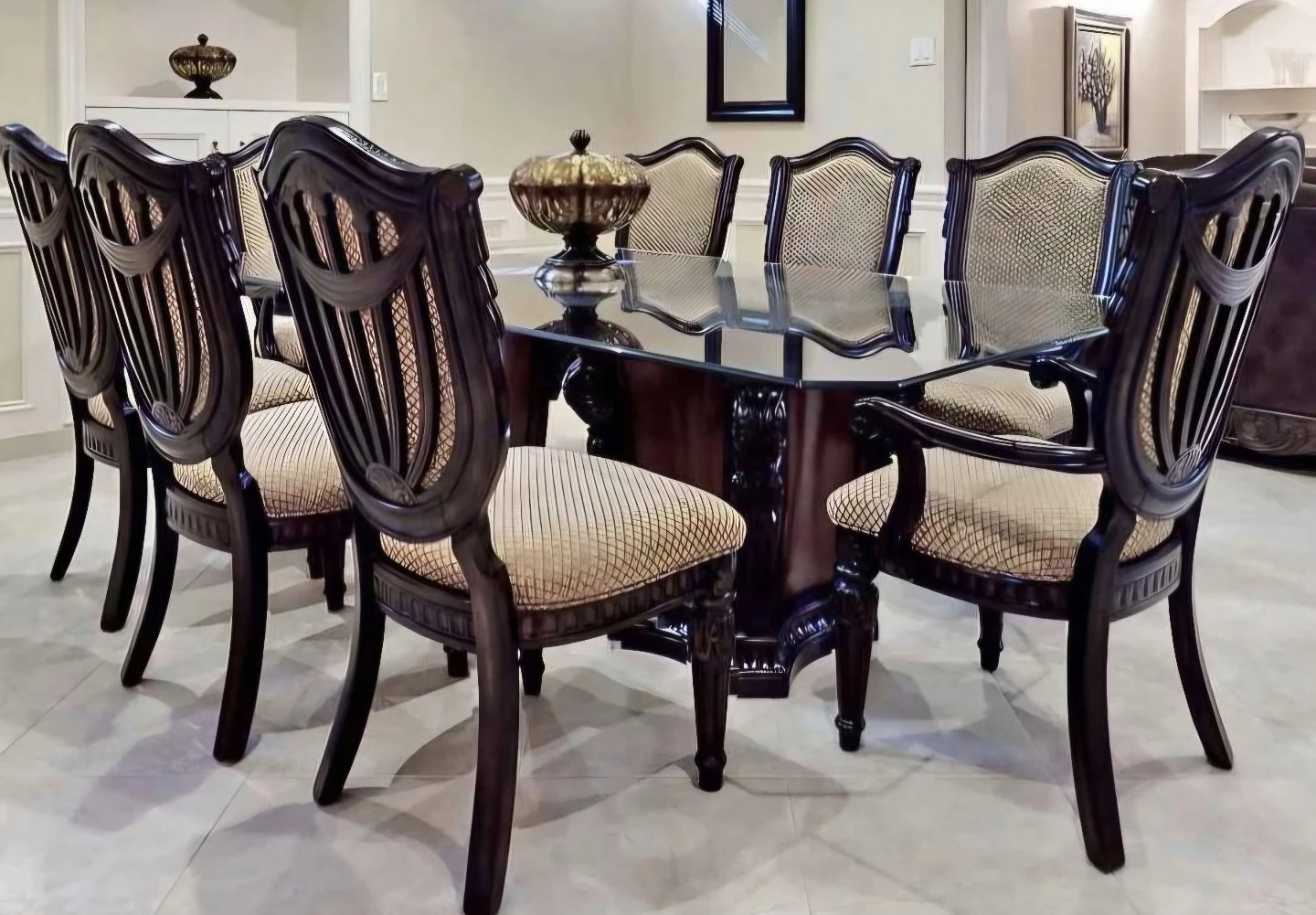 Set of 8 High-End Carved Wood Dining Chairs - photo 3