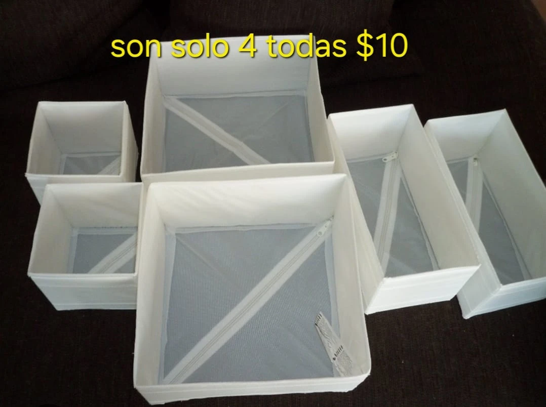 Set of 4 White Fabric Storage Bins