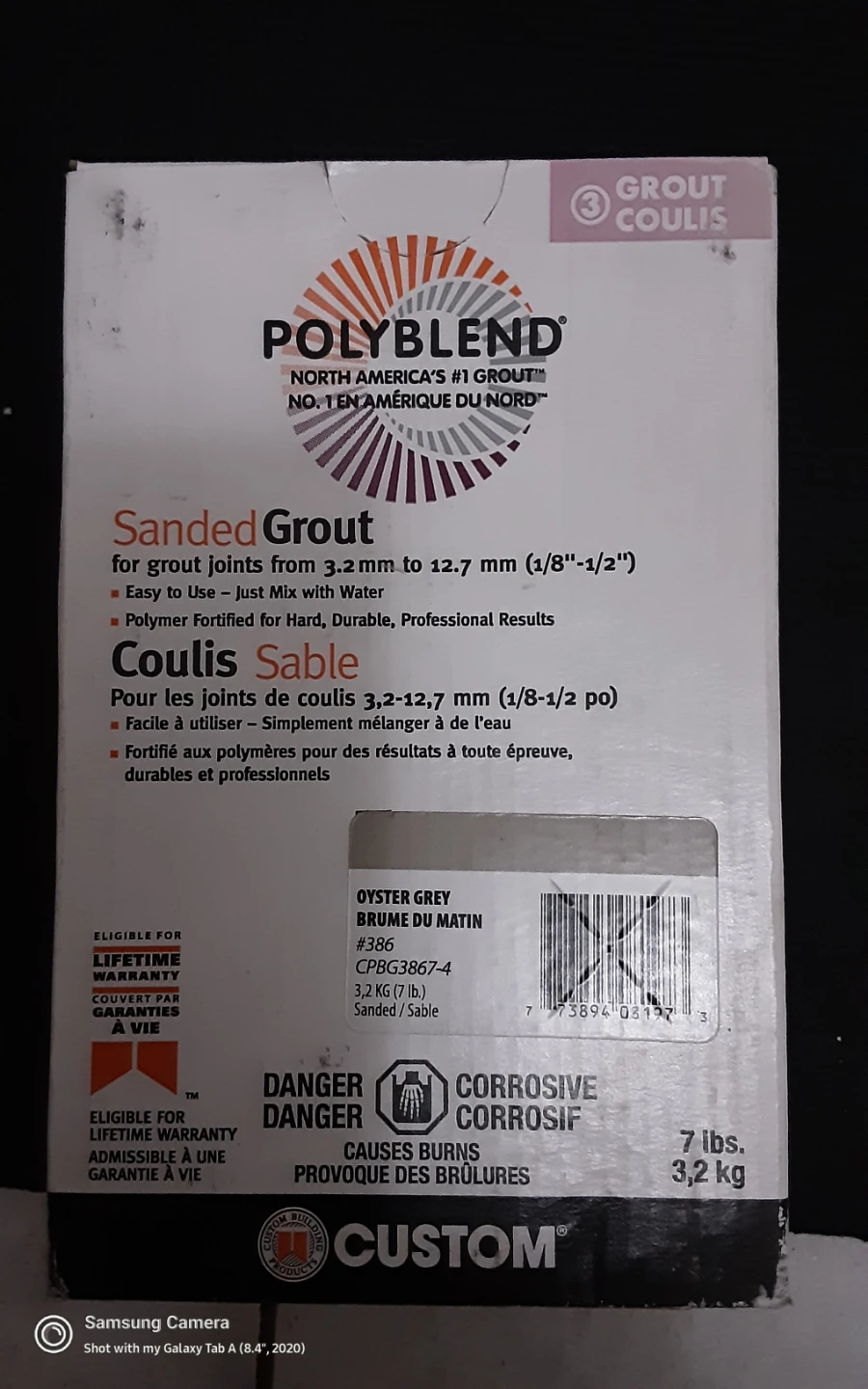 Polyblend Sanded Grout - Oyster Grey, 7 lb