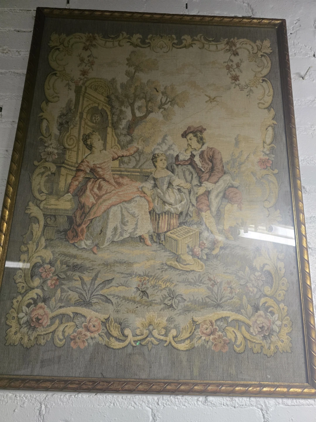 Vintage Antique Framed Tapestry Wall Hanging