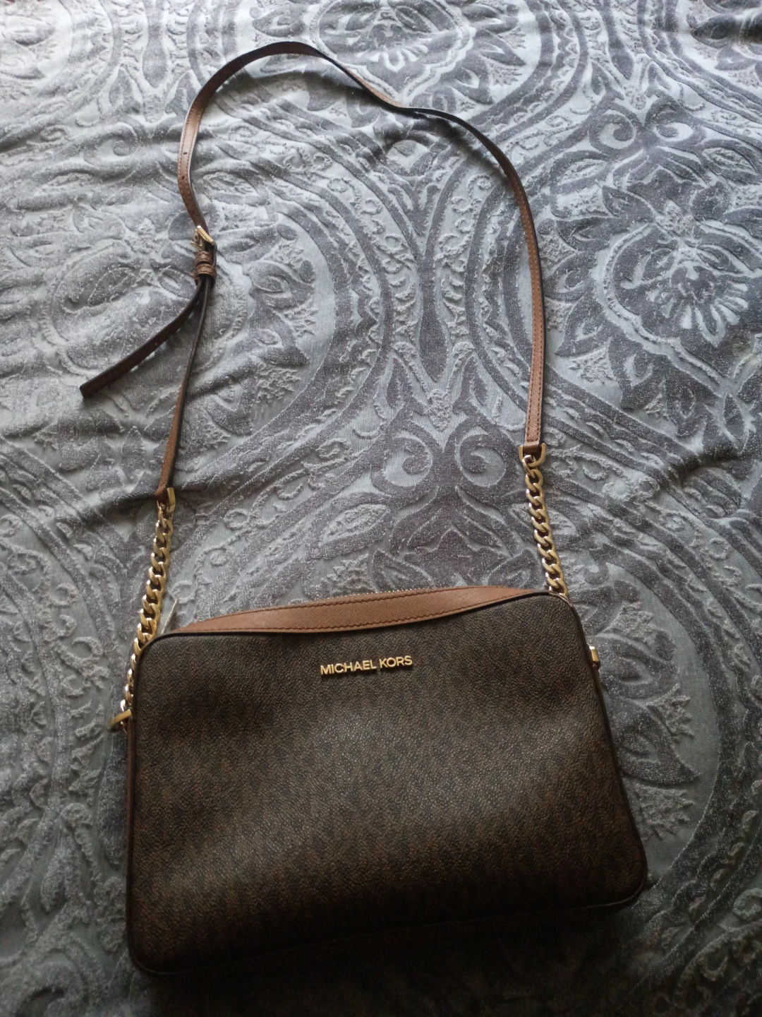 Michael Kors Brown Logo Print Shoulder Bag