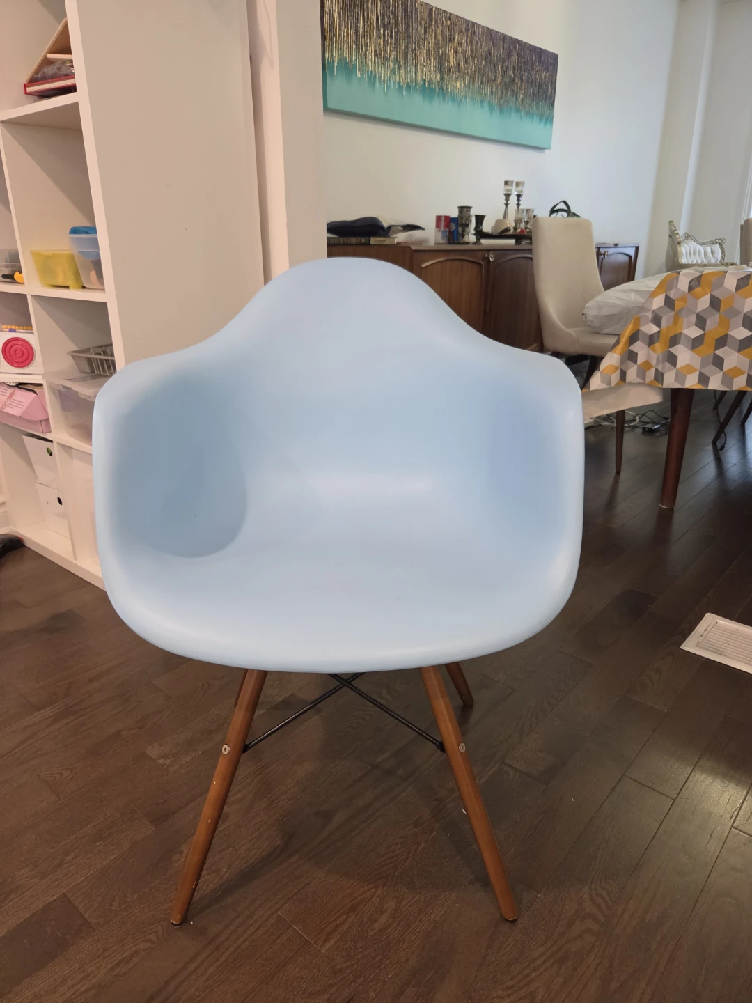 Light Blue Accent Chair with Wooden Legs