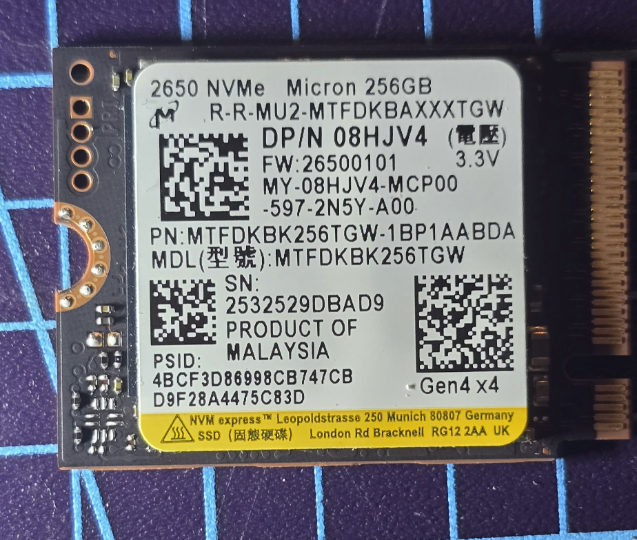 Micron NVMe 2230 SSD 256GB gen 4