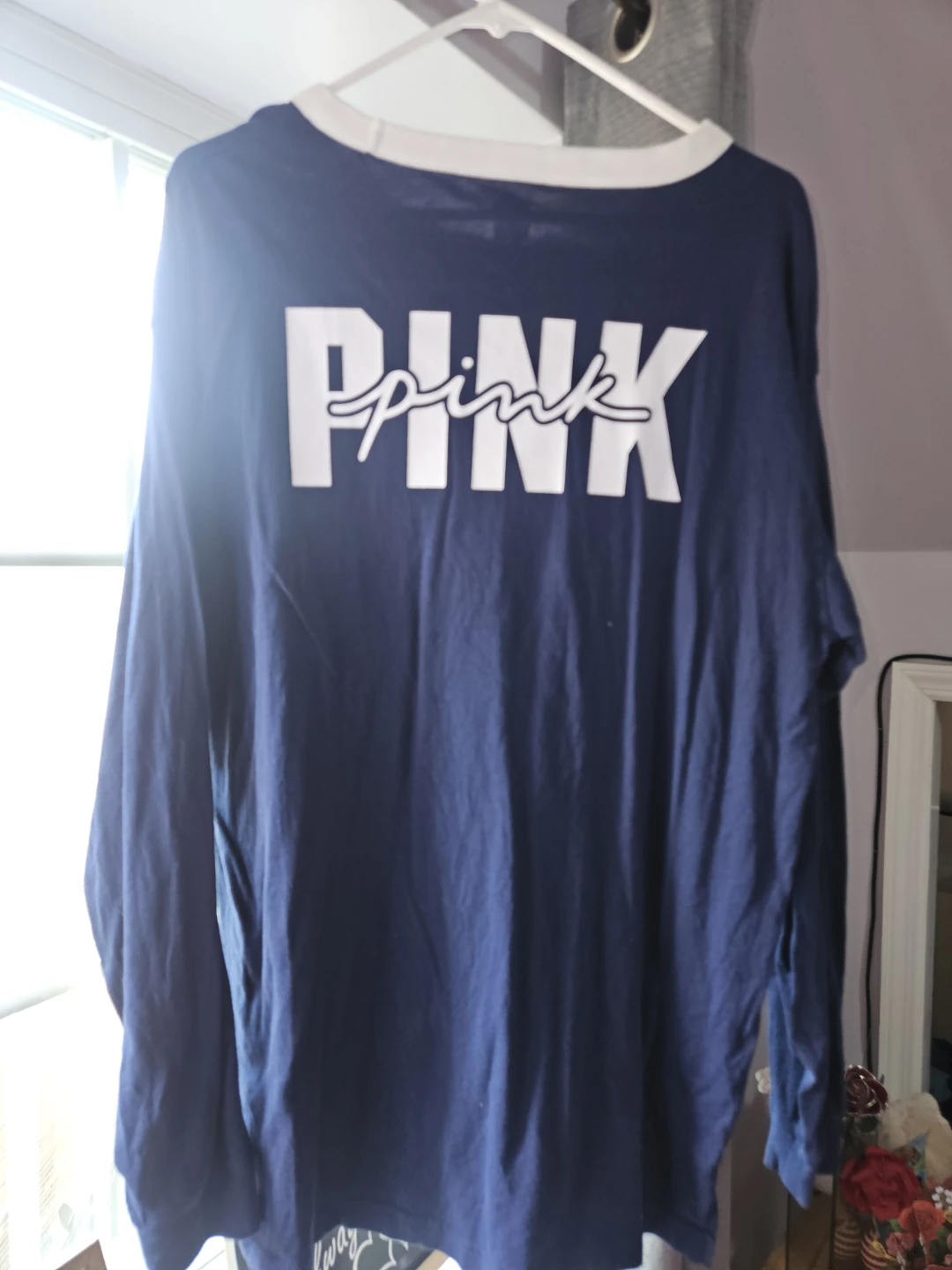 PINK Victoria's Secret Long Sleeve Shirt Navy Blue XL