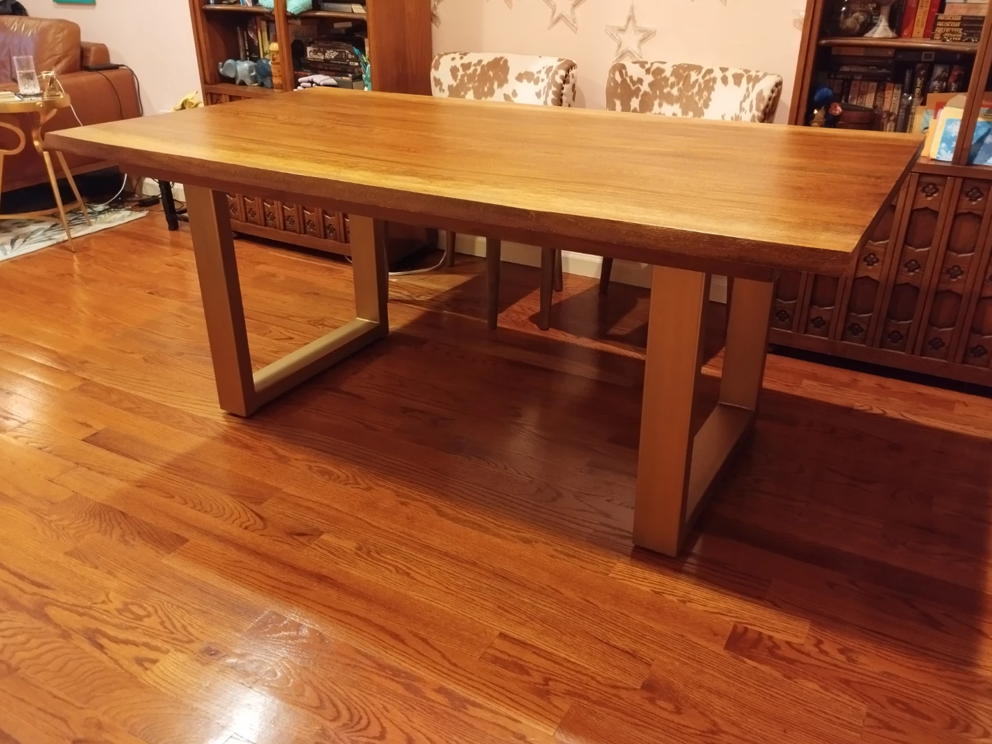 Live Edge Acacia Dining Table with Matte Gold Legs
