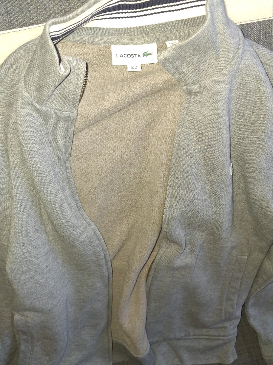Lacoste Full Zip Sweatshirt Jacket - Grey - US M
