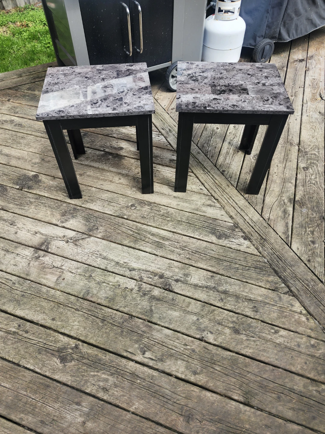 Set of 2 Marble-look Top Side Tables