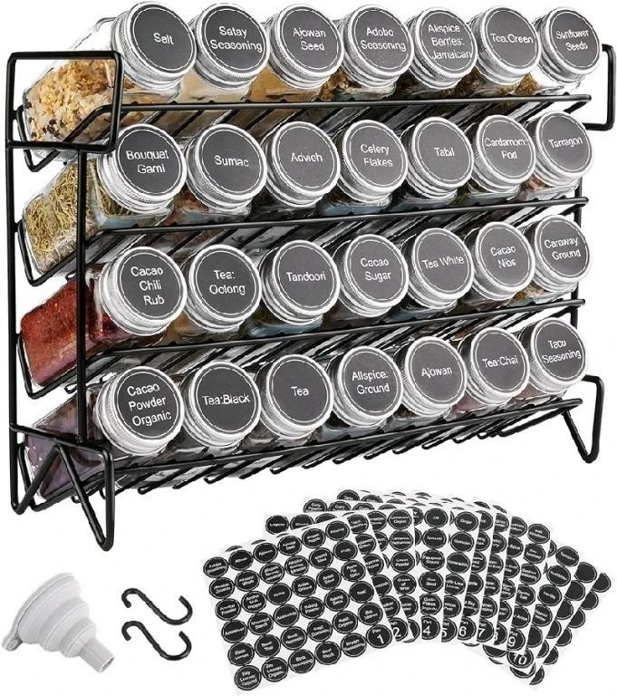 3-Tier Spice Rack with Jars and Labels