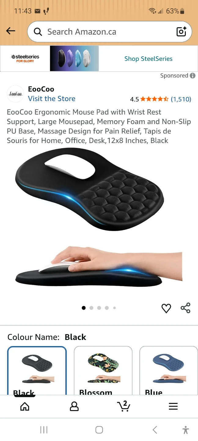 Ergonomic Mouse Pad with Wrist Support - Black