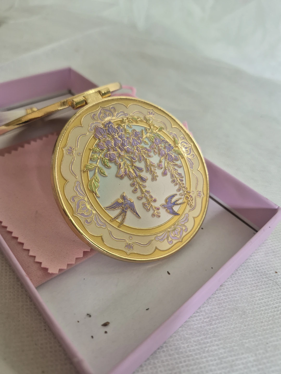 Gold Compact Mirror with Tassel and Bird Design - photo 5