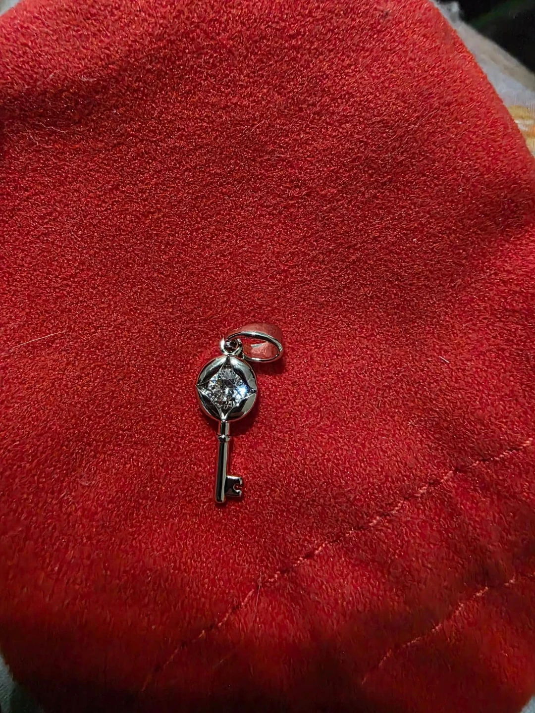 Silver Key Pendant with Diamond Accent