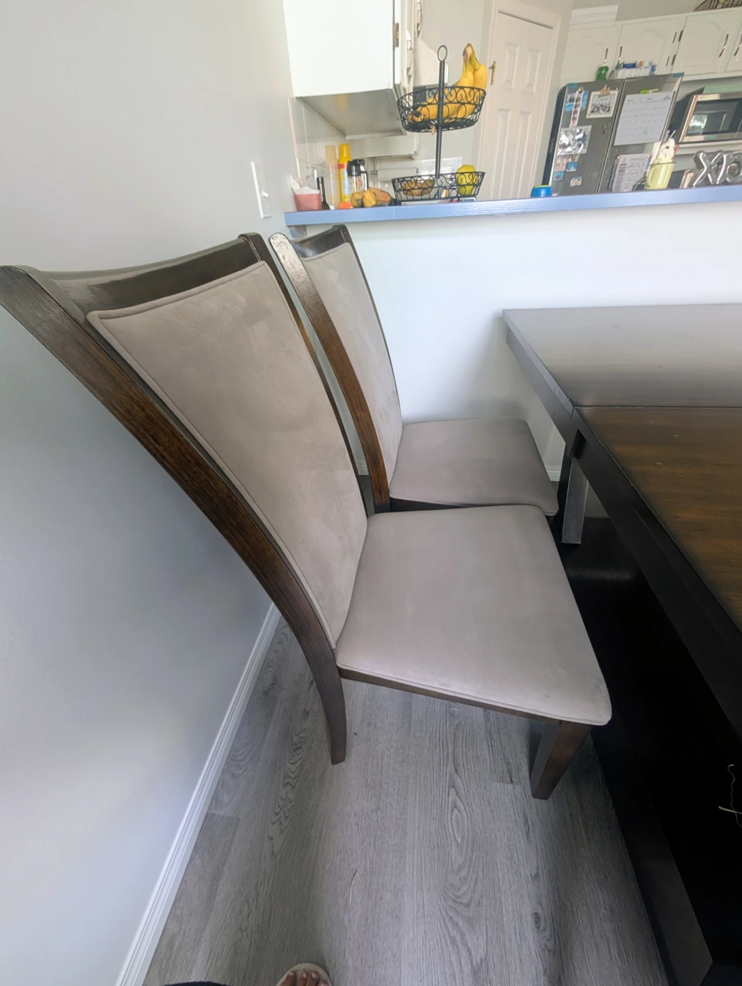 Dark Wood Dining Chairs with Light Grey Upholstery (Set of 4) - photo 3