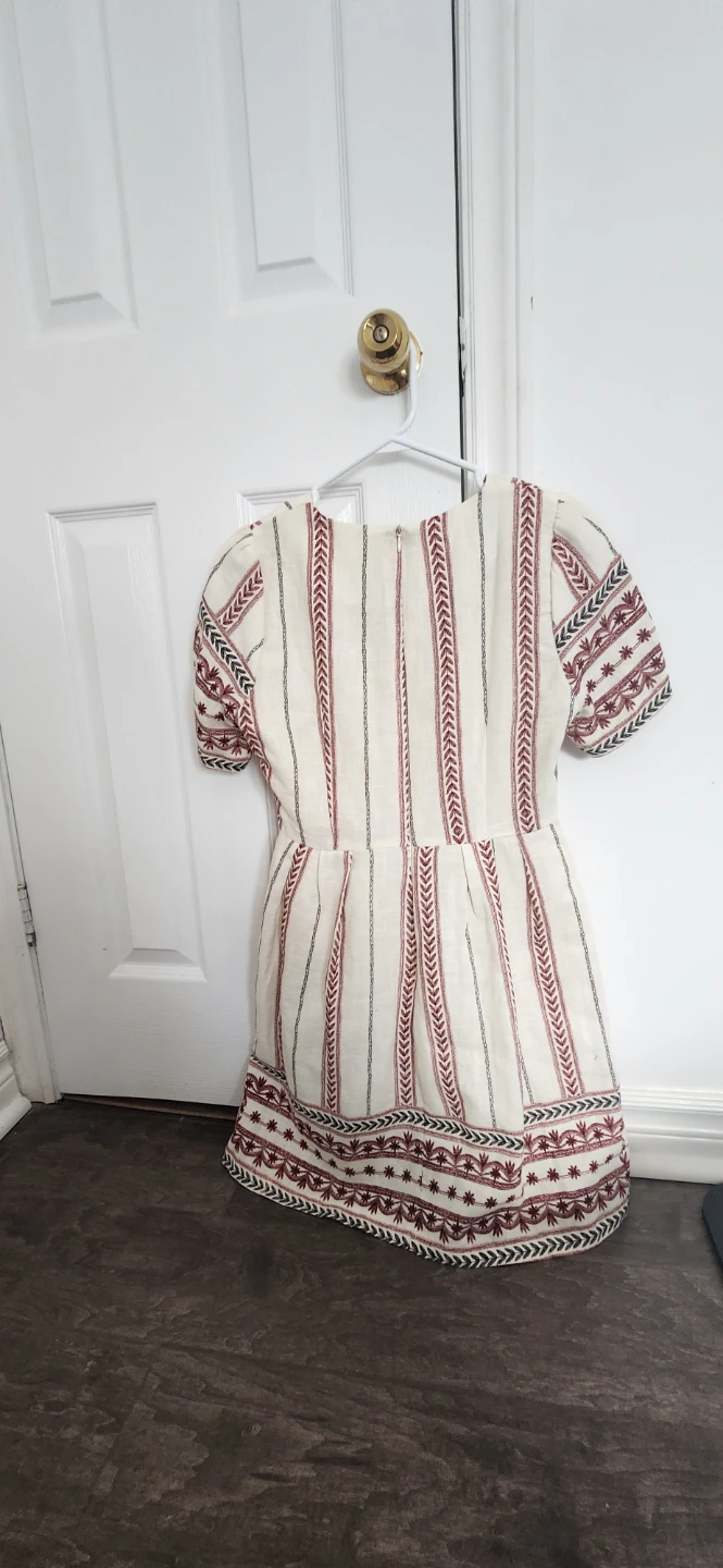 TAM TAM Cream & Burgundy Striped Embroidered Mini Dress - photo 3