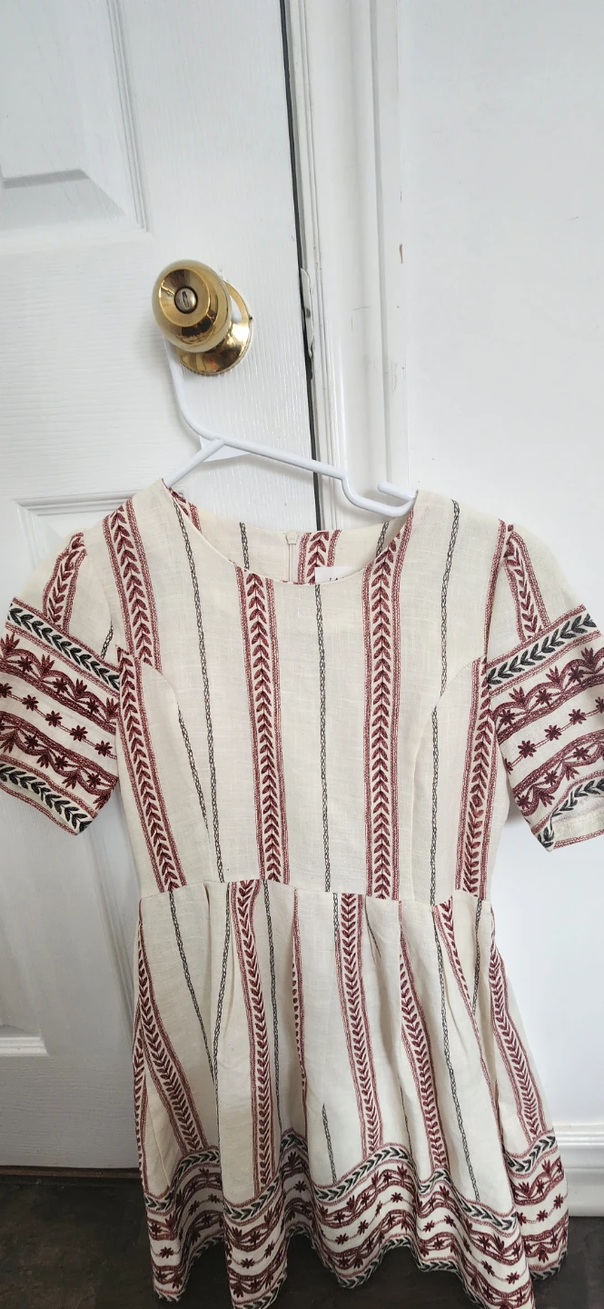 TAM TAM Cream & Burgundy Striped Embroidered Mini Dress - photo 4