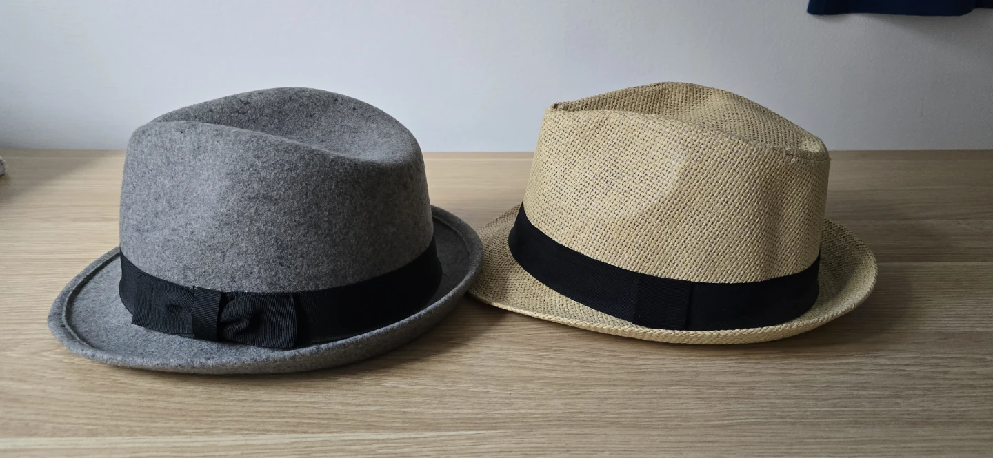 Two Fedora Hats - Grey Wool and Straw - photo 2