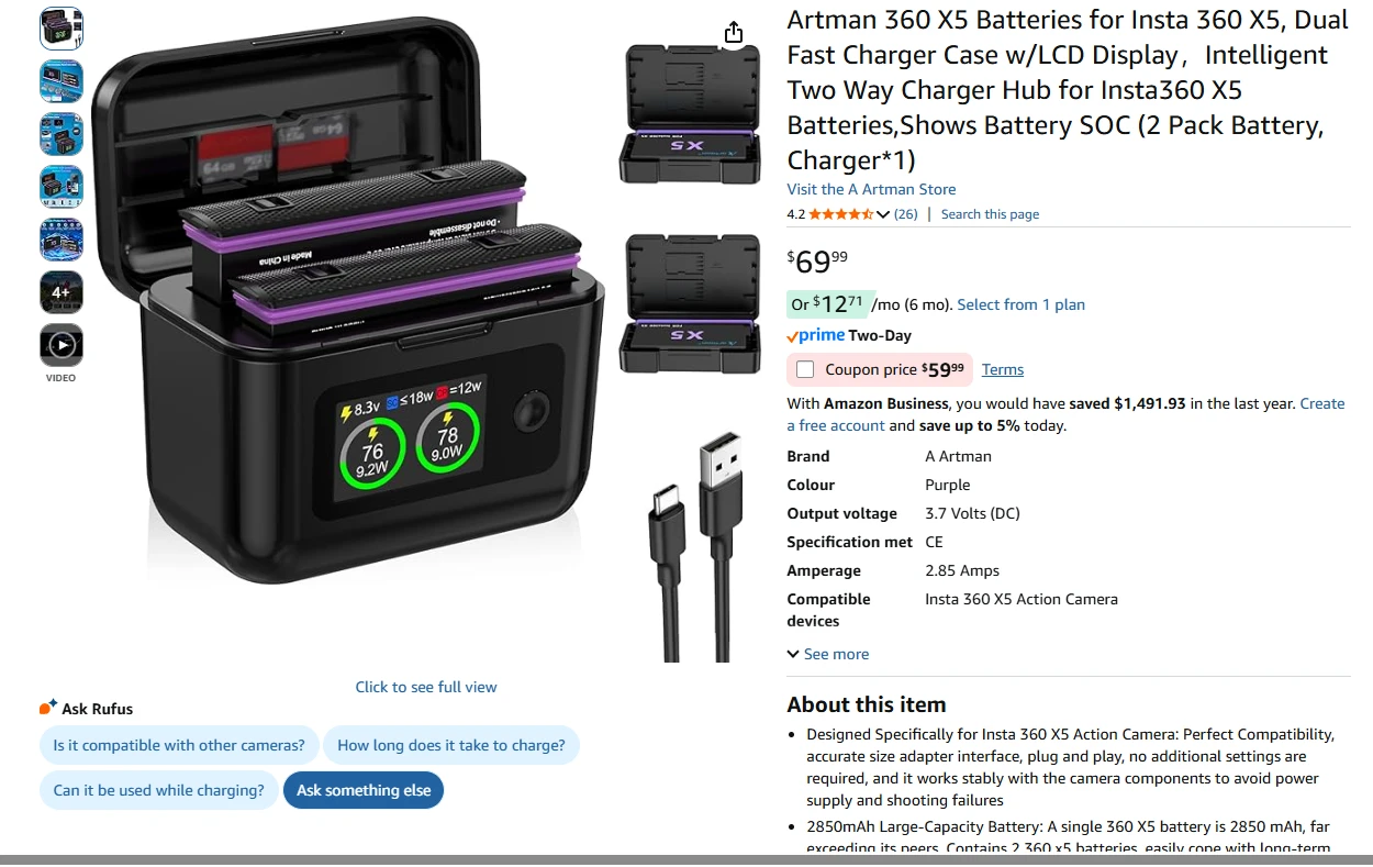 Dual Battery Charger for Insta360 X5 - photo 2